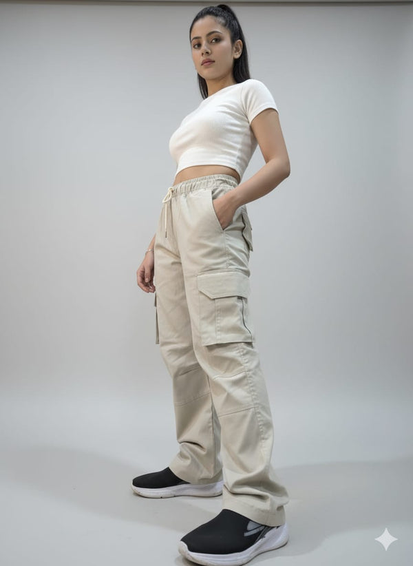 Emporial | 6 Pocket Cargo Trousers Light Beige
